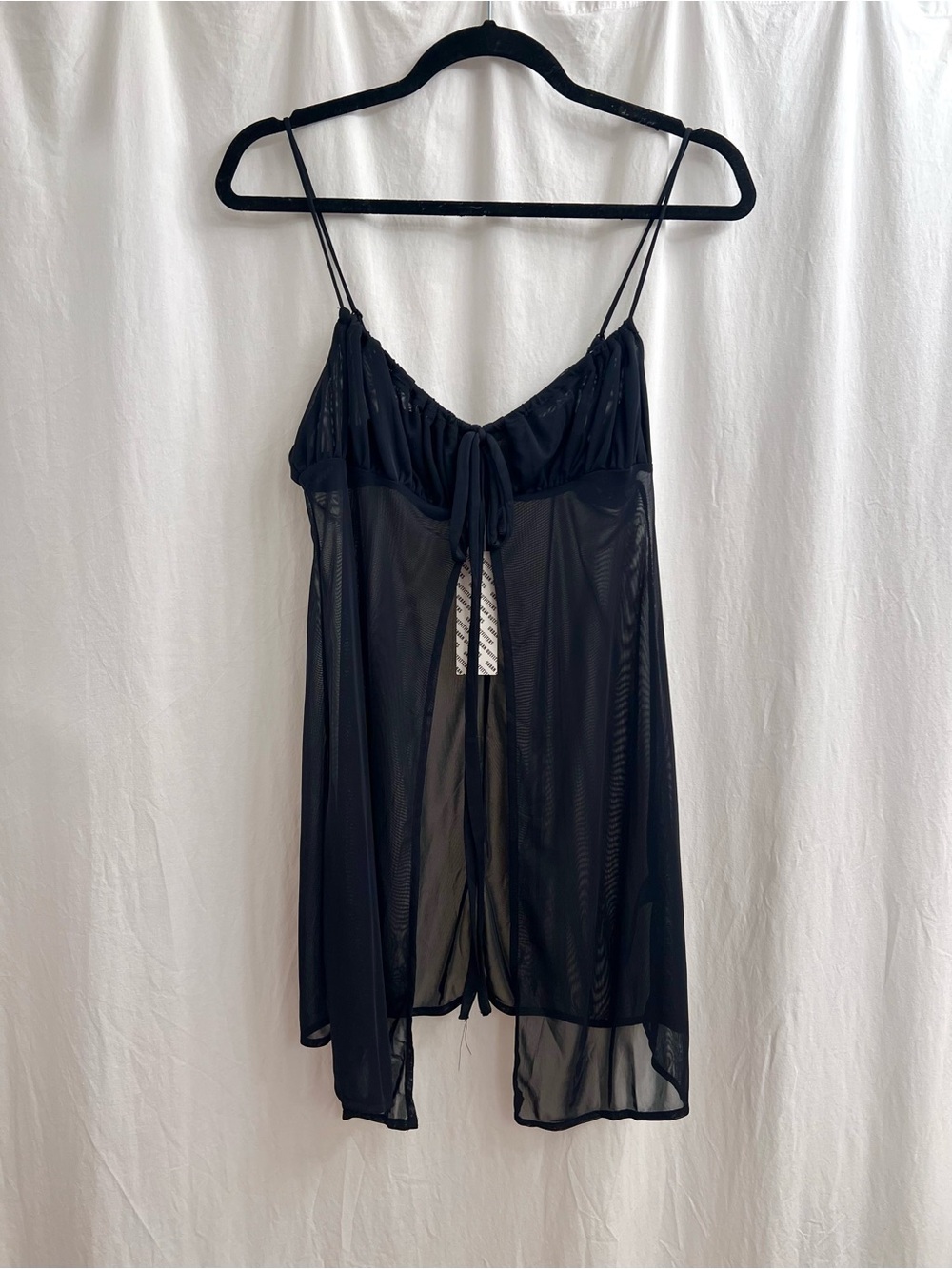 Urban Outfitters Sheer Black Mesh Chemise with Tie Front